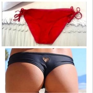 2 pairs of swim bottoms•A&F (S) red tie side•Aqua ❤️ cut out cheeky bottoms (XS)